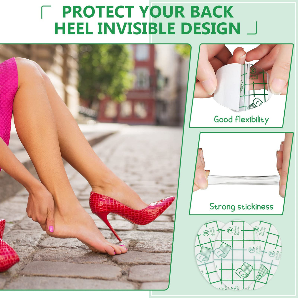 HANNEA® 60Pcs Heel Protectors Invisible Waterproof Blister Tape Self-Adhesive Foot Care Sticker Wear-Resistant Pain Relief Tape Shoes Heel Stickers Wrap to Prevent Blister Friction(4.9 x 6.9cm)