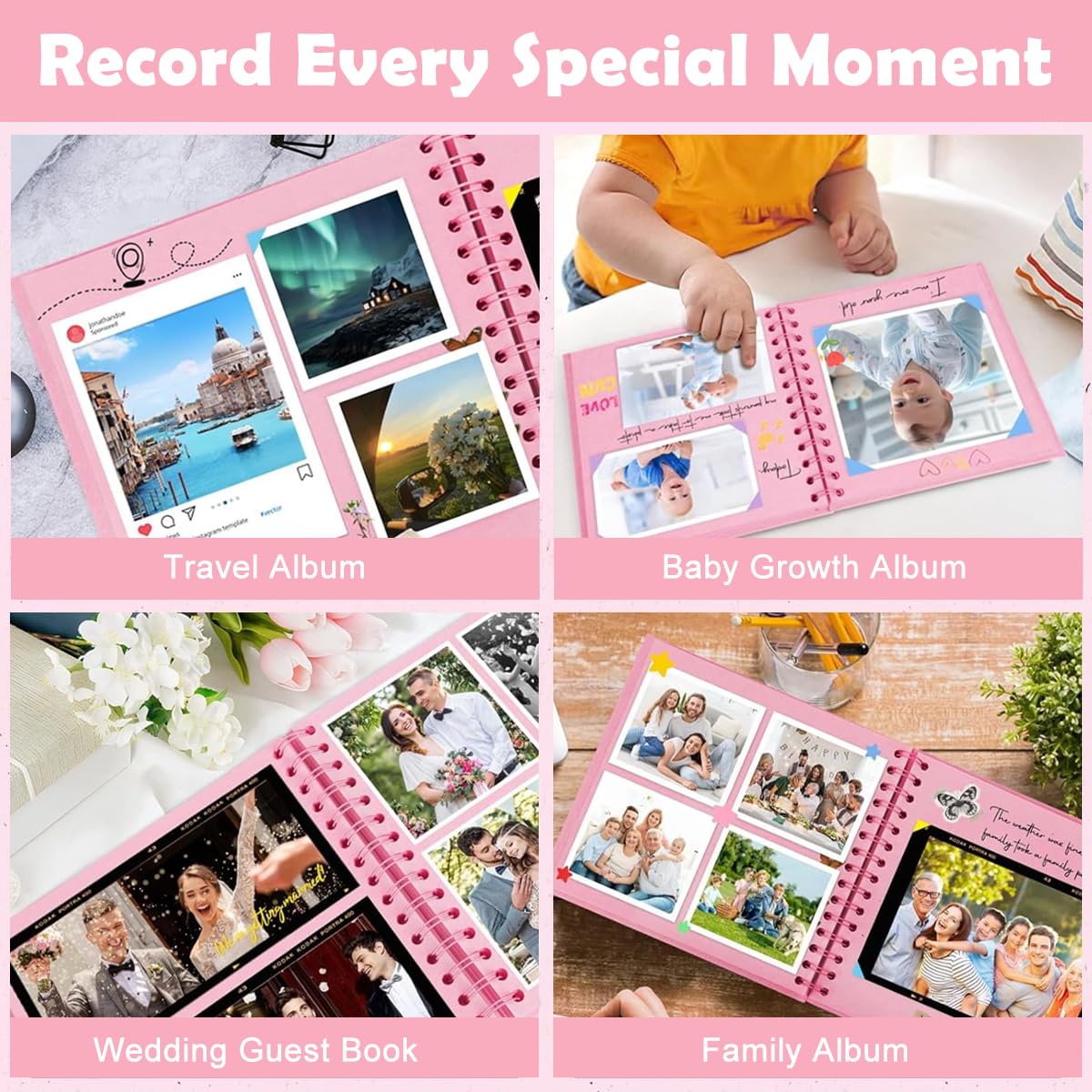 HASTHIP Photo Album Scrapbook for Memories with 20 Pages 8x8 Size & Ribbon Closure | DIY Gift Book