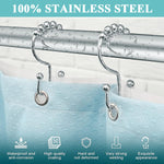 HASTHIP Metal Shower Curtain Hooks for Bathroom with Double Hook Design and Roller Gliders | 12PCS Silver Set