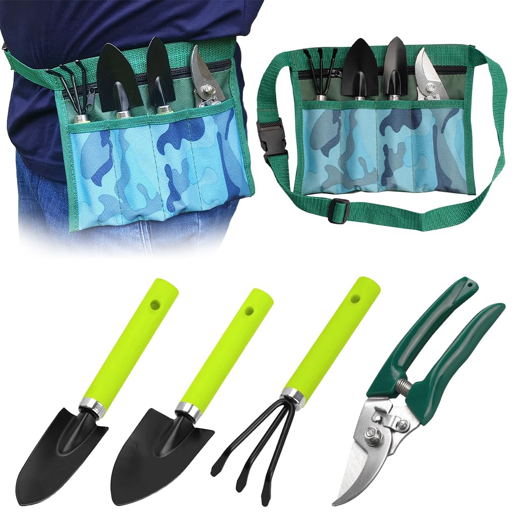 HASTHIP Gardening Tools Kit for Home Use with 4Pcs Set featuring Ergonomic Handles | Stainless Steel Hand Tools and Tool Bag