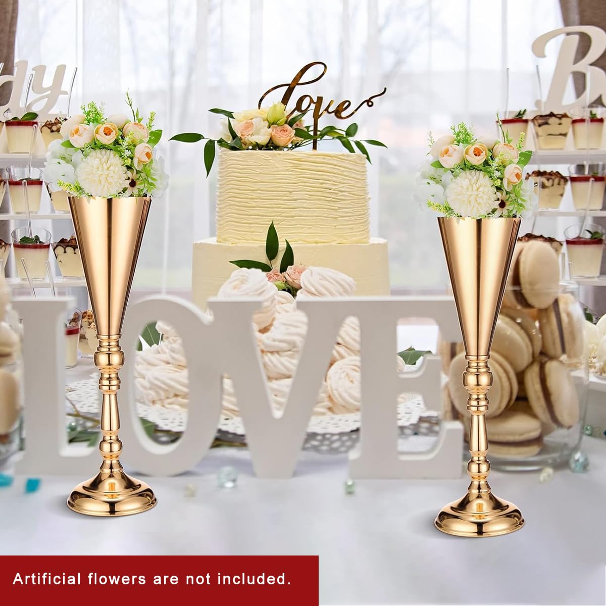 HASTHIP Tabletop Metal Wedding Flower Vase for Centerpieces with 16.5 in Height and Round Base | Luxury Golden Decor for Dining Table and Party