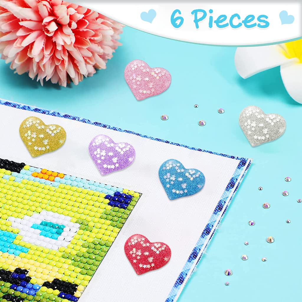 HASTHIP Diamond Painting Magnet Cover Holder for DIY Crafts with Dual Magnets 6pcs | Heart Shape Rainbow Set
