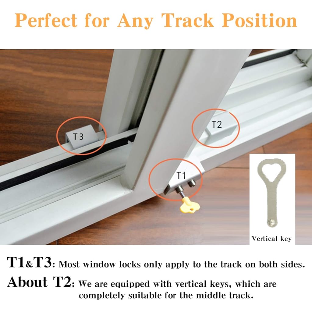 HASTHIP® 4 Juegos de Bloqueo para Ventanas Deslizantes con Llave,Cerradura de Seguridad para Niños,Tope Ajustable Aleación Aluminio Cierres Antirrobo y Anticaída Puertas y