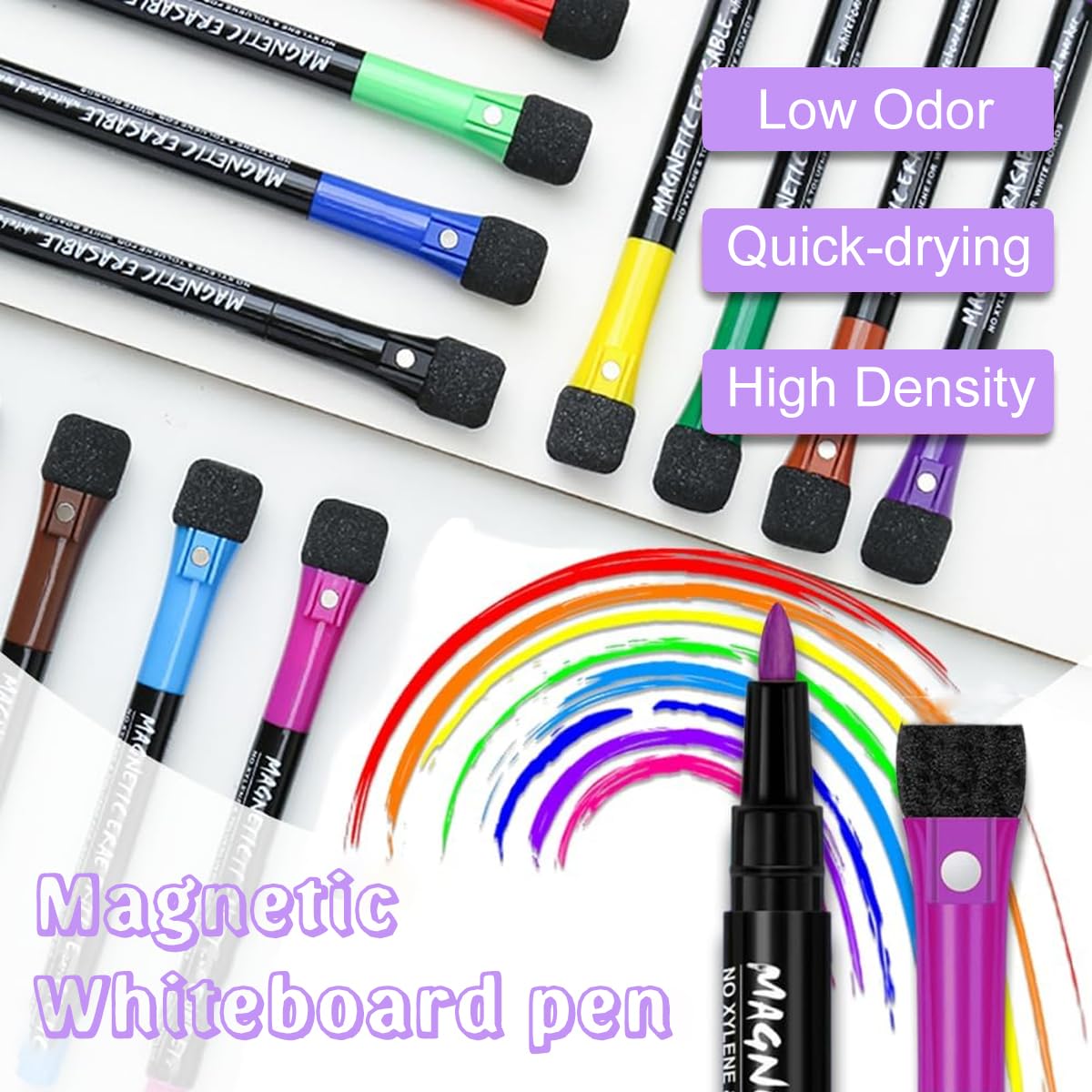 HASTHIP® Dry Erase Markers Fine Tip - Fine Point Dry Erase Markers with Eraser, Dry Erase Markers, White Board Markers, Colorful Dry Erase Markers Low Odor for Office School, 12 Count