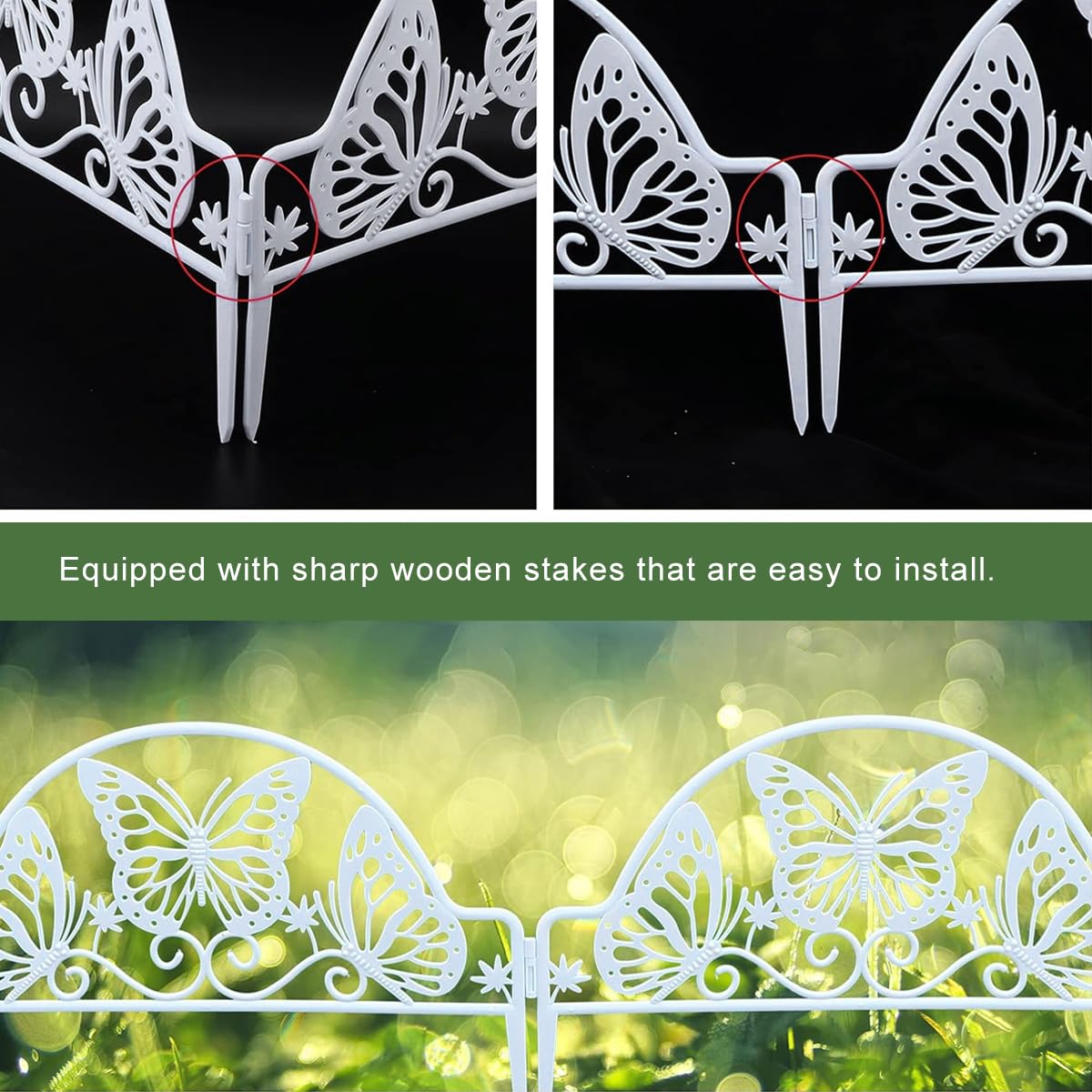 HASTHIP Garden Fence Border for Pathway and Lawn with Butterfly Cut Out Panels 47x30 cm PVC | Decorative 4Pcs Set
