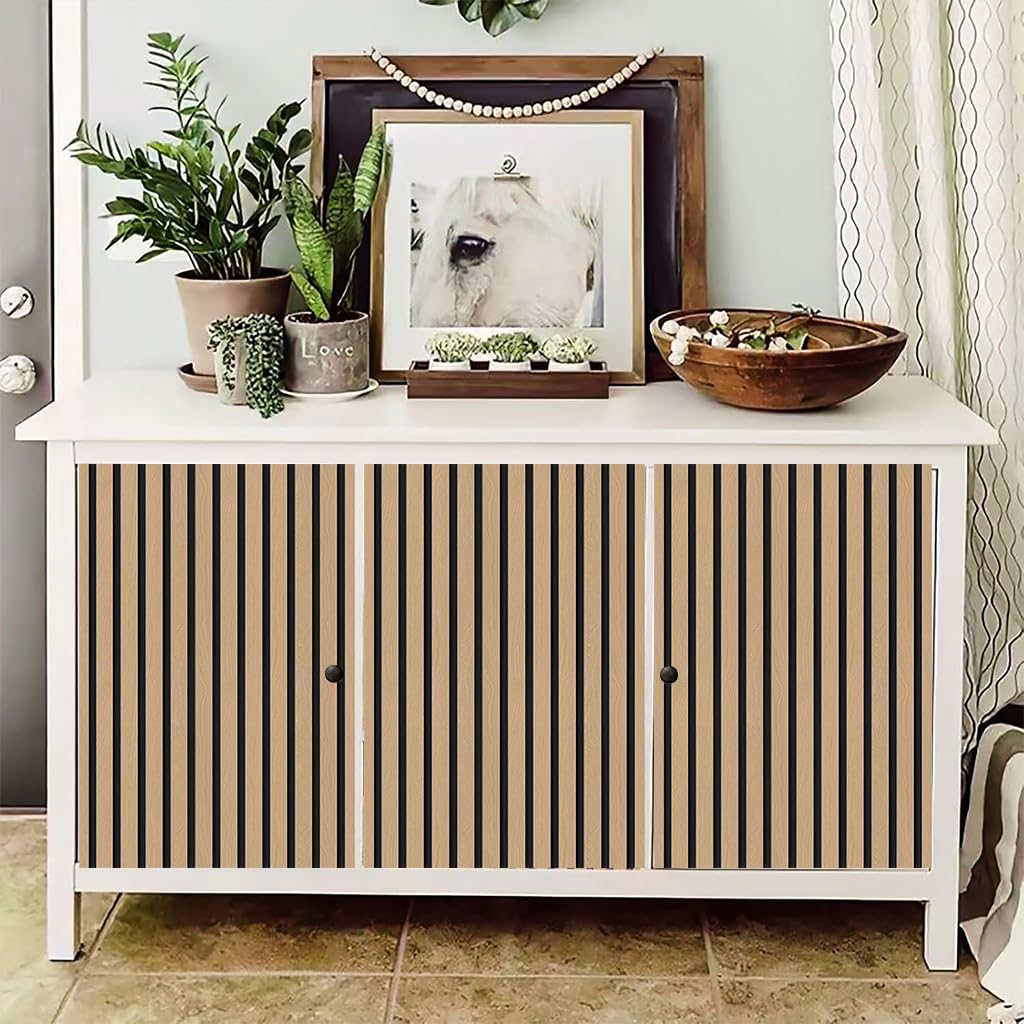 HASTHIP Peel and Stick Wallpaper for Wall Decor featuring 3D Wood Slats 9.8 ft Roll | Waterproof Tan Vinyl