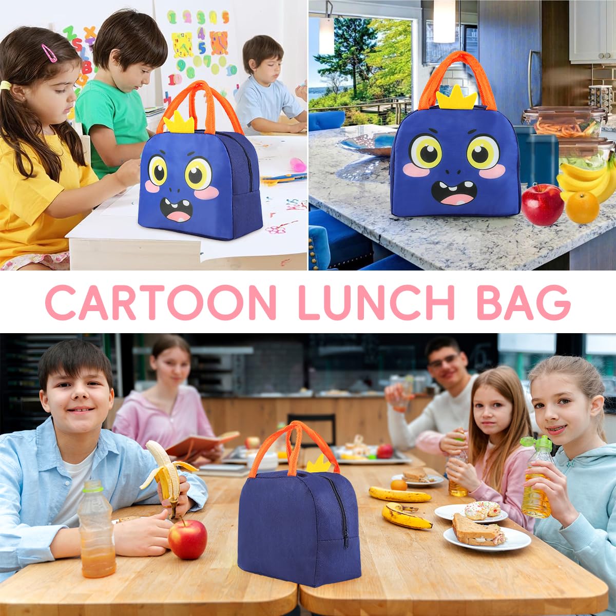 HASTHIP Lunch Bag for School and Picnic featuring Insulated Liner 21x12x18cm Blue | Zippered Closure