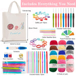 HASTHIP Crochet Kit for Beginners with 72 pcs Metal Hooks and Colorful Yarn | Includes Canvas Tote Bag
