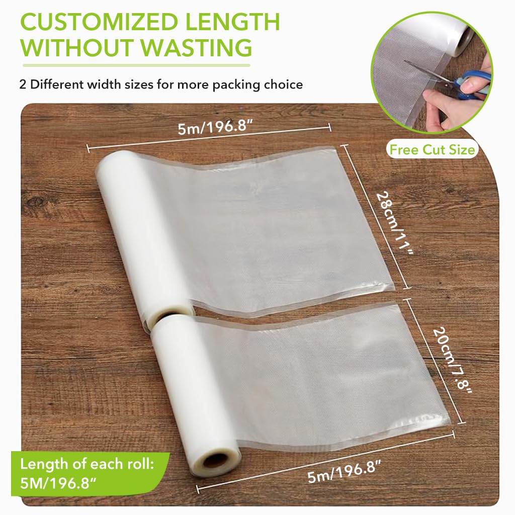 HASTHIP Vacuum Sealer Bags for Food Storage with Double Sided Airtight Design | 4 Rolls 11x20ft and 8x20ft BPA Free