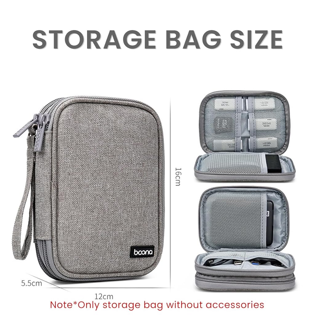 HASTHIP® Portable Carrying Case for 2.5 Inch SSD Hard Drive, Double Layer Protective Storage Bag with Zipper & Strap, Travel Organizer for External Drives & Accessories