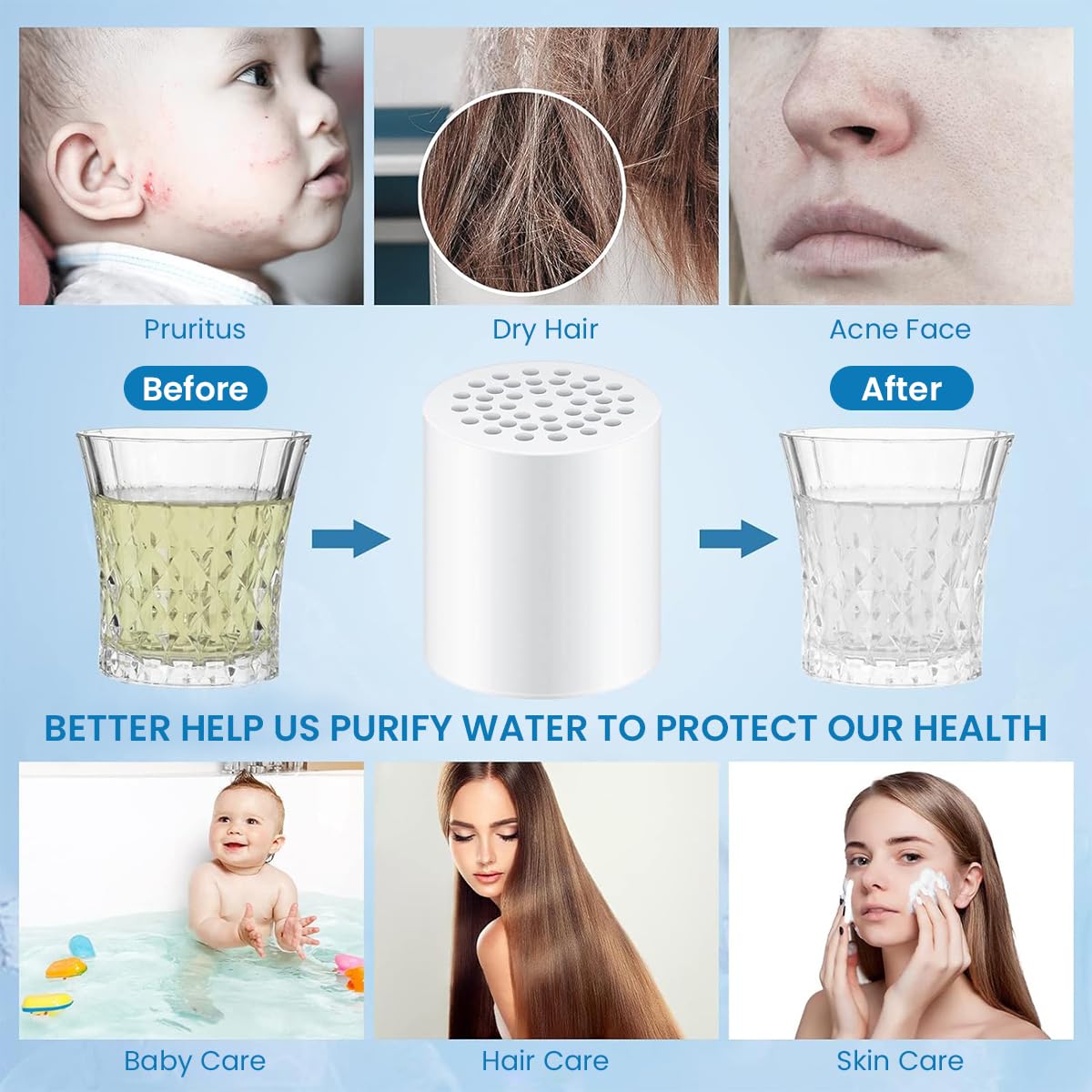 HASTHIP Shower Filter Replacement for Universal Shower Heads with 20 Stage Activated Carbon Core 20Pcs 6.1x6.9cm | Removes Chlorine and Heavy Metals