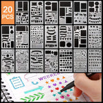 20 PCS Journal Stencil Plastic Planner Set for Journal, Notebook, Diary, Scrapbook, DIY Drawing Template, Journal Stencils 4x7 Inch