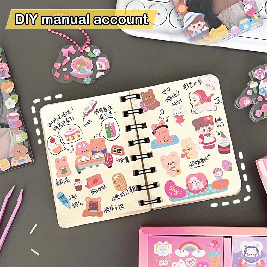 HASTHIP® 100 Sheets Kawaii Stickers - Cartoon Stickers Scrapbooking Decorative Decal Stickers for Junk Journal Supplies, DIY Crafts Album Phone Cases Laptops Notebook, 6x6cm Per Sheet