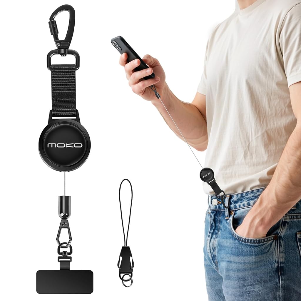 HASTHIP® Cordón Retráctil Antirrobo para Teléfono con Mosquetón Metálico de Bloqueo,Correa de Seguridad Giratoria 360° para Móvil,Llaves y Herramientas Ideal Senderismo y Escalada