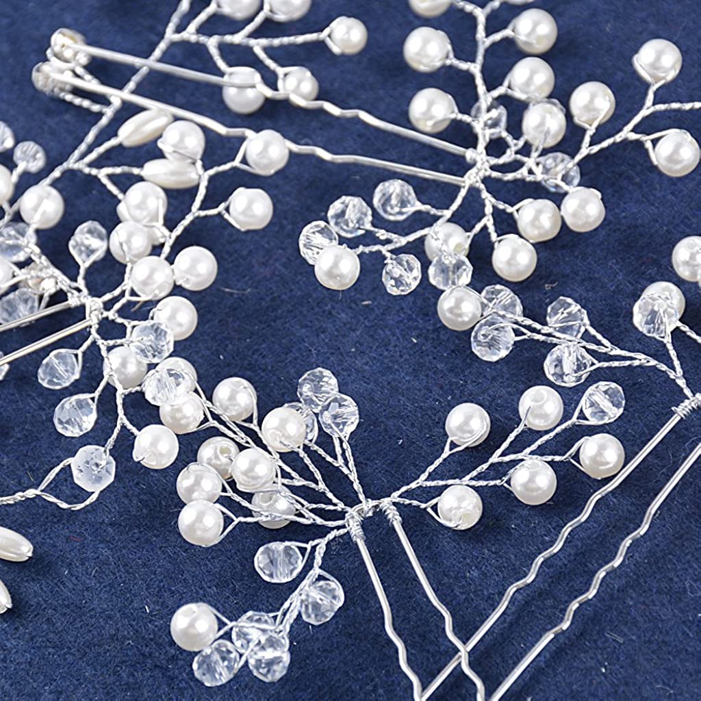 SANNIDHI® 5Pcs Bridal Hair Pin/Girls Hair Accessories, Flower Hair Accessories, Pearl Metal Wedding Hair Vine Crystal Beaded Hair Piece for Bride, Bridesmaids, Anniversary