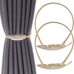 HASTHIP Curtain Tiebacks for Home and Office with 35cm Elastic Alloy Strap featuring Snap Buckle | Gold Feather Decor Pair