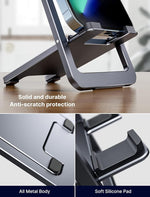 HASTHIP® SmartGadgets Universal Mobile Phone Stand for Desk, 360° Rotatable & Foldable Aluminum Adjustable Holder, Height Adjustable Cell Phone Stand Compatible with iPhone 16/15/14 Pro Max, Galaxy