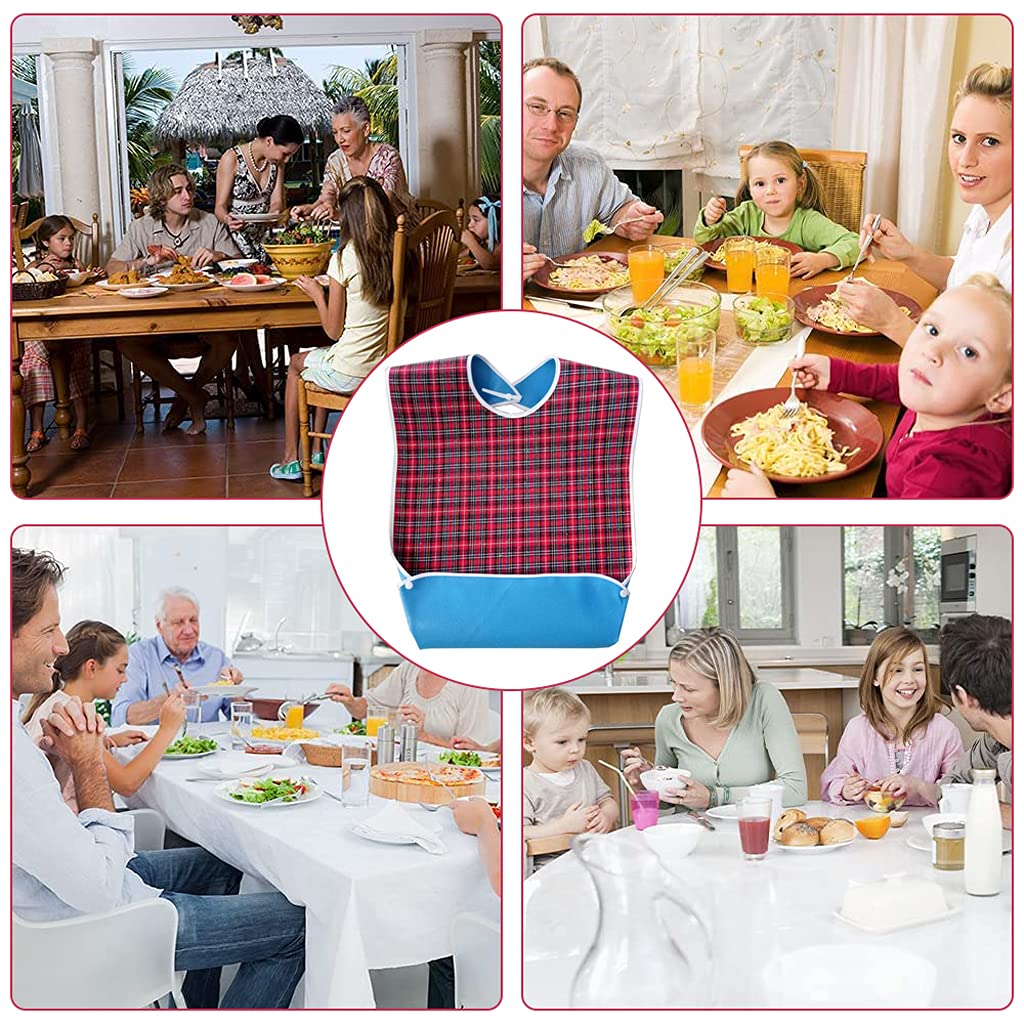 HASTHIP Adult Bibs for Elderly with Waterproof Anti Oil Design 78 x 44cm | Reusable Red Dining Protector
