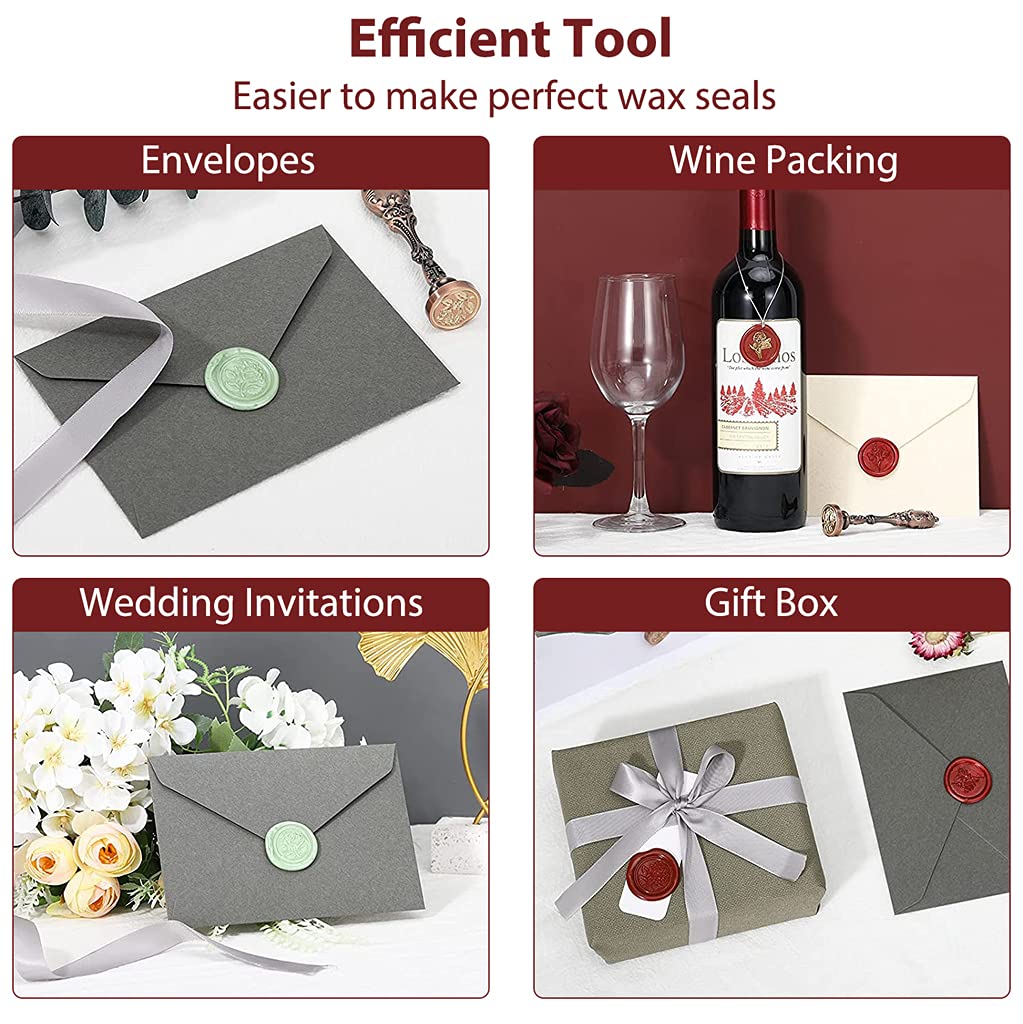 HASTHIP Wax Seal Stamp Kit for Envelopes and Invitations with Brass Spoon and 7.5 cm Furnace | Wood and Metal Wax Melting Set