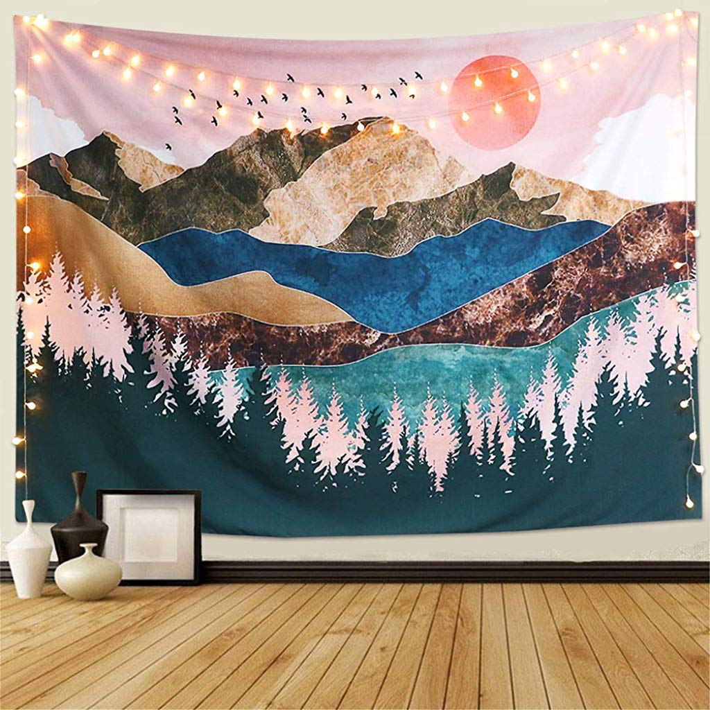 HASTHIP Sunset Forest Tree Mountain Tapestry for Bedroom 51x59 in featuring HD Printing | Polyester Wall Hanging Art