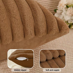 HASTHIP Faux Rabbit Fur Cushion Covers 18x18 Inch with Hidden Zipper | Khaki Set of 2