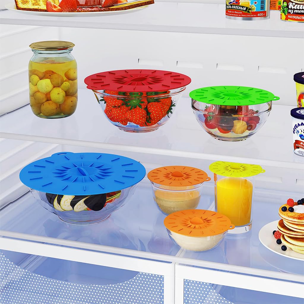 Heat Resistant Microwave Cover, Silicone Lids Covers for Food, Silicone Stretch Lids and Food Covers, 5 Sizes Reusable Heat Resistant Food Lids fits Cups, Bowls, Plates, Kitchen Gadgets