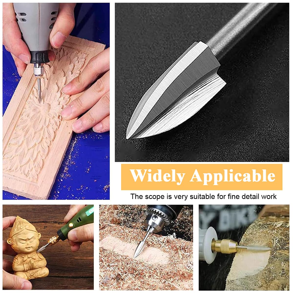 HASTHIP® Wood Carving Tools for Rotary Tool, 5 PCS HSS Woodworking Tools Engraving Drill Bit Set Wood Crafts Grinding Tool Universal 1/8" Shank For DIY Carving Drilling Micro Sculpture
