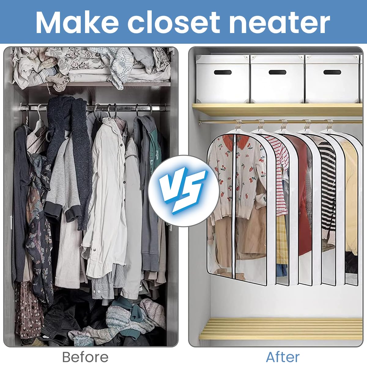 HASTHIP Clear Garment Bags for Hanging Clothes with 22×40 in Capacity and Vinyl Material | Closet and Travel Storage