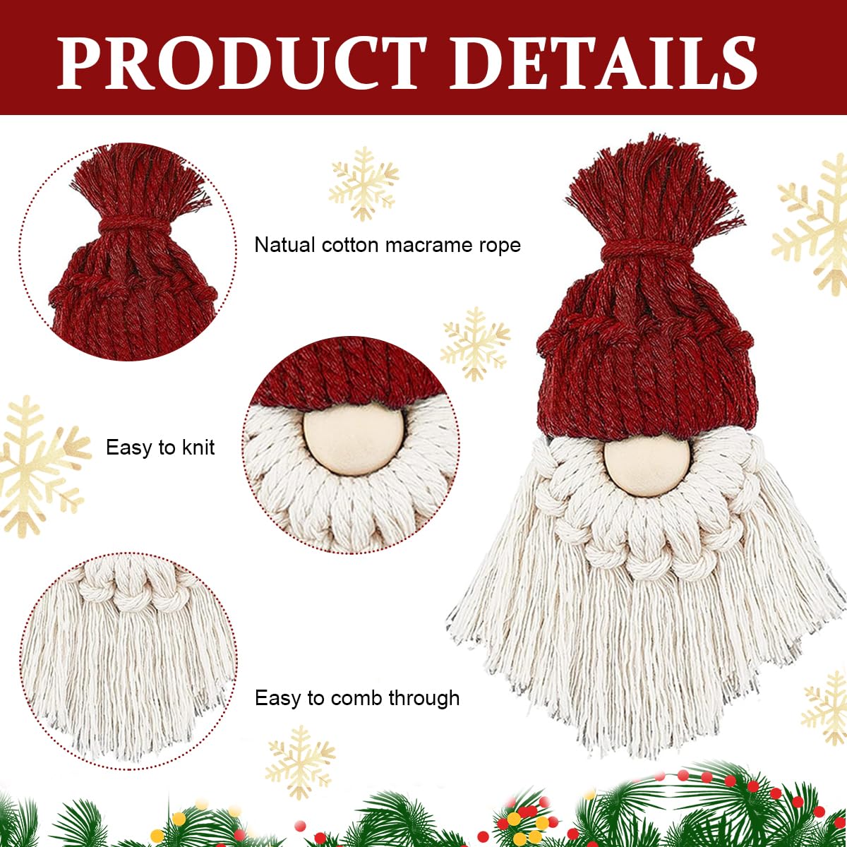 HASTHIP DIY Santa Claus Kit for Christmas Tree Decor featuring Macrame Tools and Yarn 6 Set