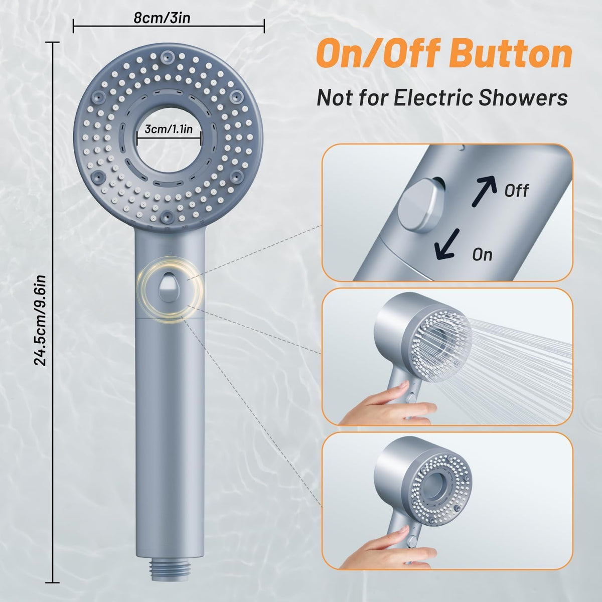 HASTHIP Handheld Shower Head with 5 Spray Modes and One Touch Stop | Built In Cotton Filter
