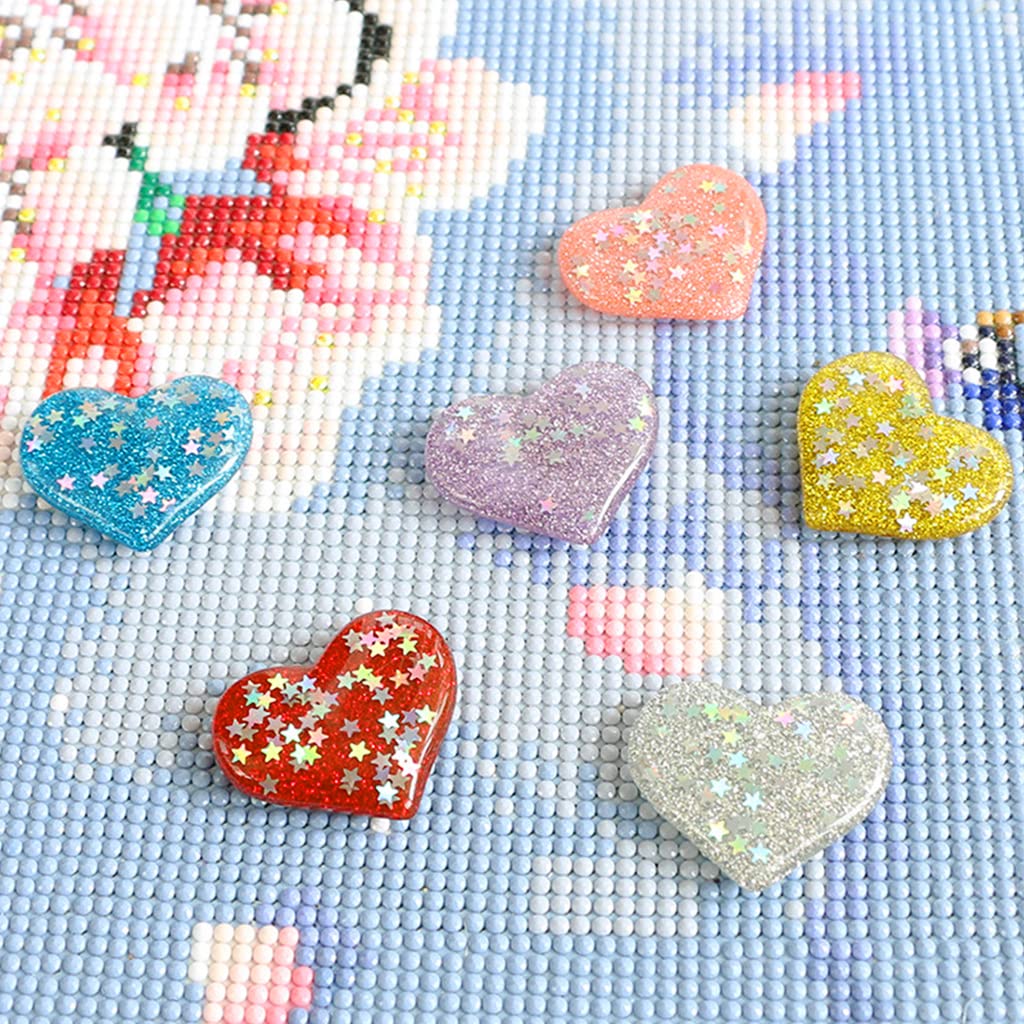 HASTHIP Diamond Painting Magnet Cover Holder for DIY Crafts with Dual Magnets 6pcs | Heart Shape Rainbow Set