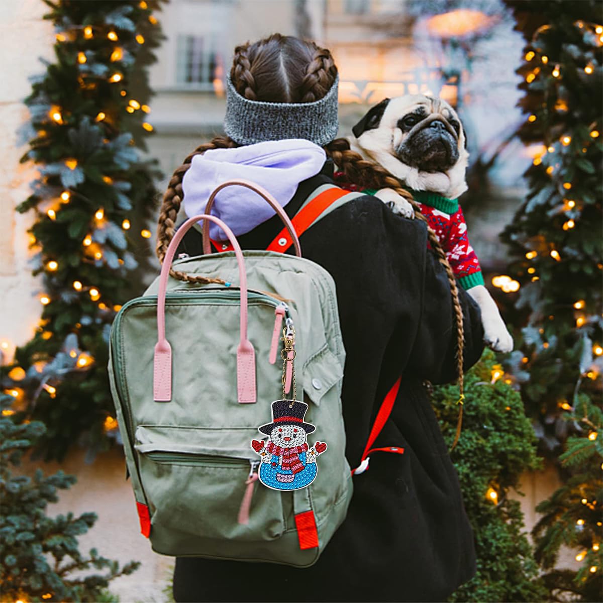 HASTHIP Christmas Diamond Painting Keychain for Bags and Keys featuring 5 Snowman Pendants | Festive Gift Idea