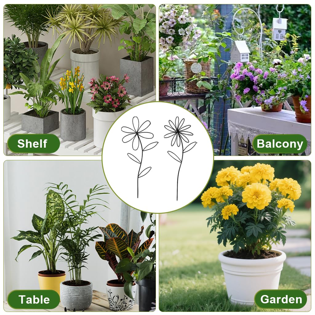 HASTHIP Wire Plant Trellis for Climbing Plants with Flower Design, 2Pcs 14x32cm & 12x32cm