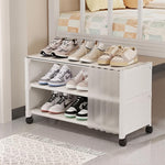 HASTHIP Portable Shoe Rack for Under Bed Storage with Wheels and Dustproof Curtain | 3 Tier Black