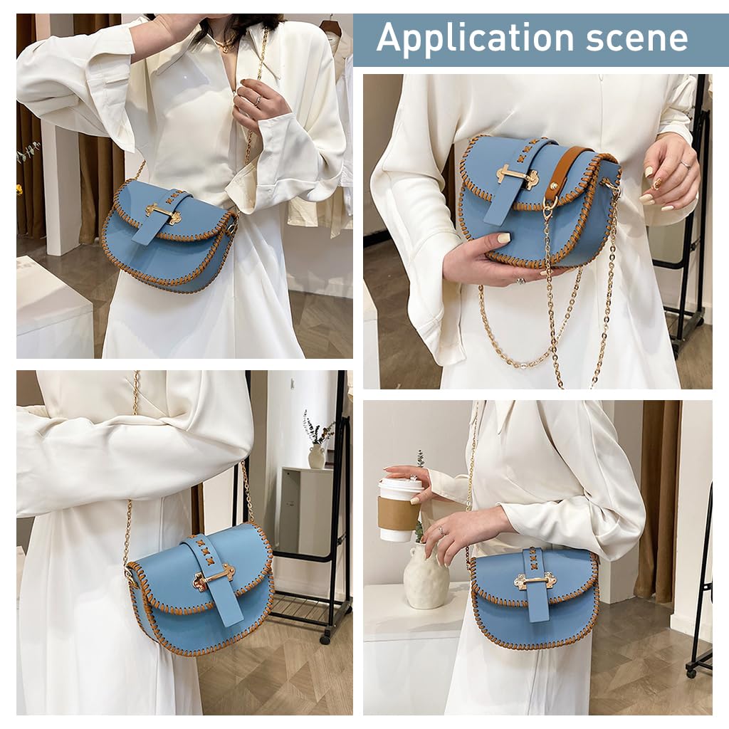 HASTHIP DIY Leather Shoulder Bag Kit for Beginners with Pre Cut Pieces and Metal Chain | Blue Handmade Purse Making Set