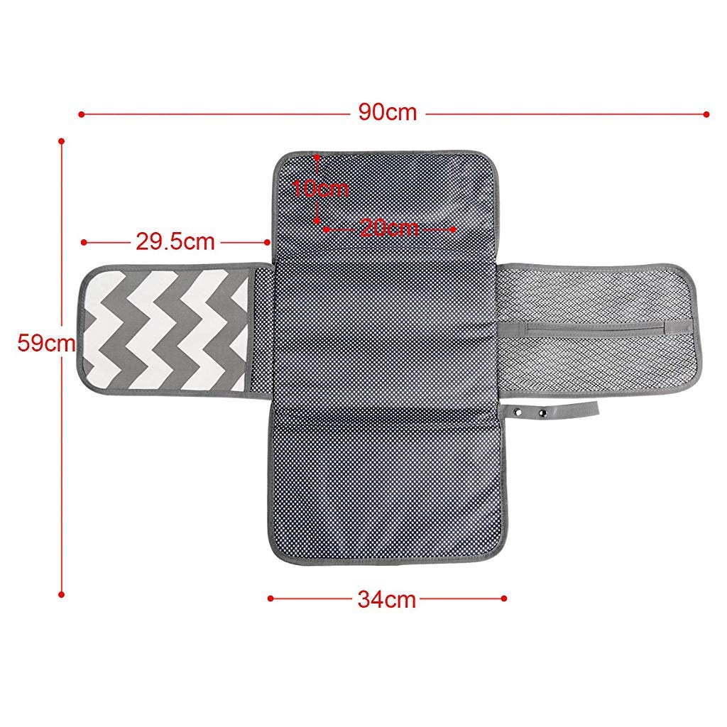 HASTHIP® Grey Waterproof & Foldable Baby Massage Pad with Head Cushion & Organizer Pockets or Diaper Changing Station Baby Mat for Home & Outside Travel