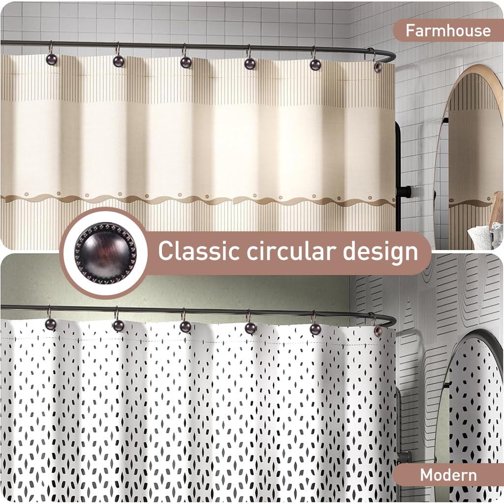 HASTHIP Shower Curtain Hooks 12pcs for Bathroom with Rust Resistant Metal | Vintage Brown Zinc Alloy Design