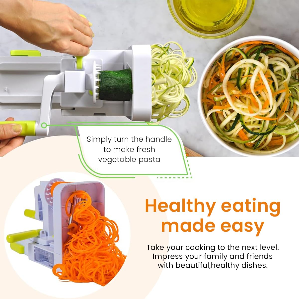 Potato Spiralizer Kitchen Food Processor 4-in-1 Rotating Spiralizer with Suction Cup Base Tuber Crop Spiralizer Vegetable Spiralizer for Zucchini, Carrots, Potatoes, Sweet Potatoes, Cassava