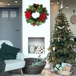 HASTHIP® 15.74 Inches Red Poinsettia Christmas Wreaths Decorative Door Hanging Ornament for Christmas Realistic Poinsettia Red Holly Pinecone Wreaths for Home Decor Wall Decor Christmas Tree Decor