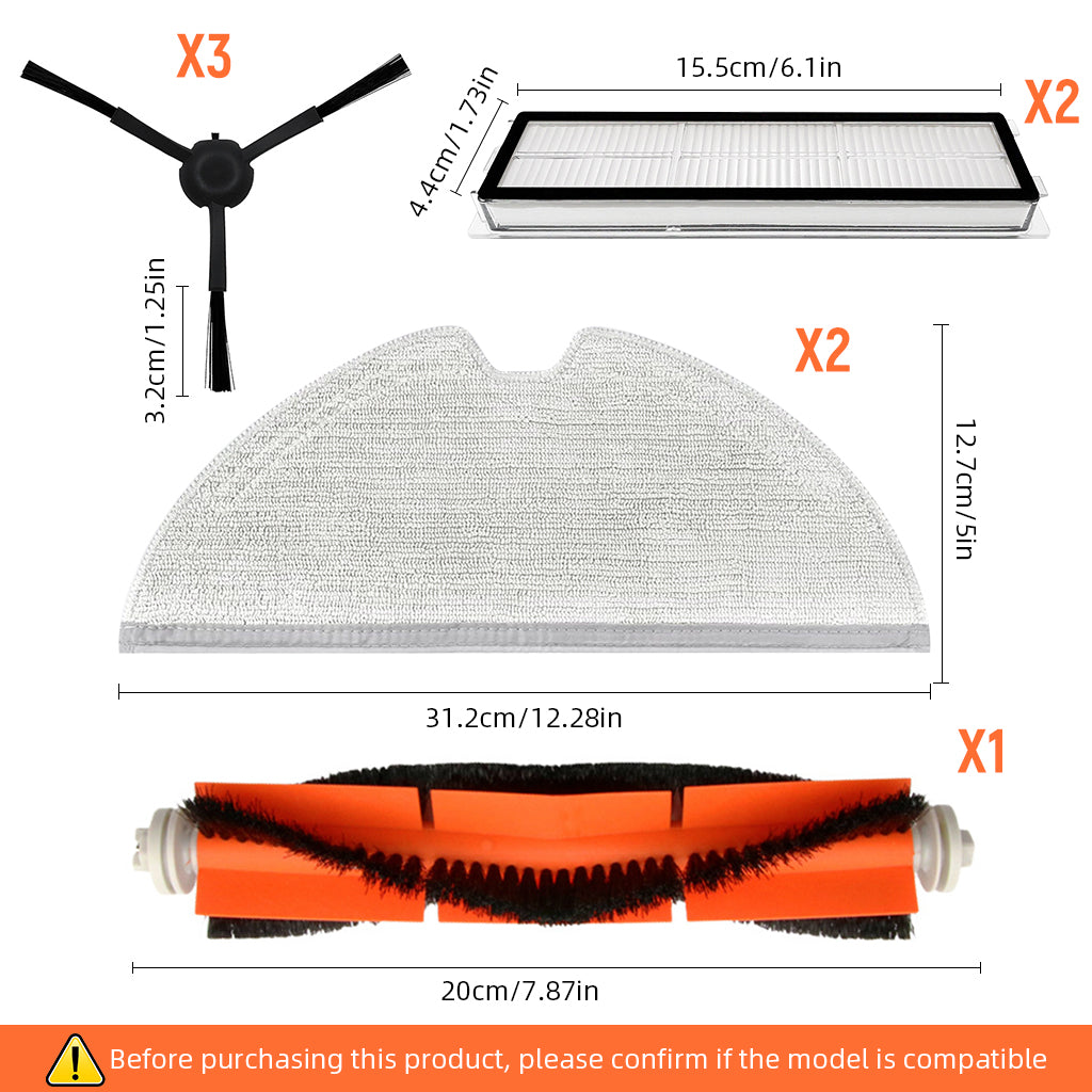 HASTHIP® Replacement Vacuum Cleaner Accessories for Dreame D9 Max, with 1 Main Brush, 3 Side Brushes, 2 Mop Cloth, 2 Filters Universal Spare Replacement Accessories for D9 Pro, L10 Pro