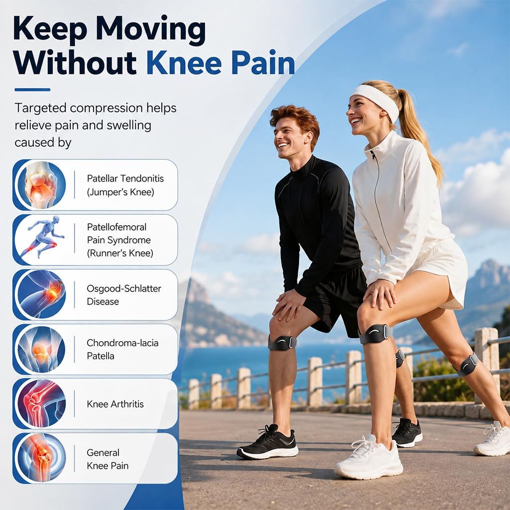 HASTHIP 2Pcs Patella Knee Support Strap with Adjustable Compression and Silicone Cushioning