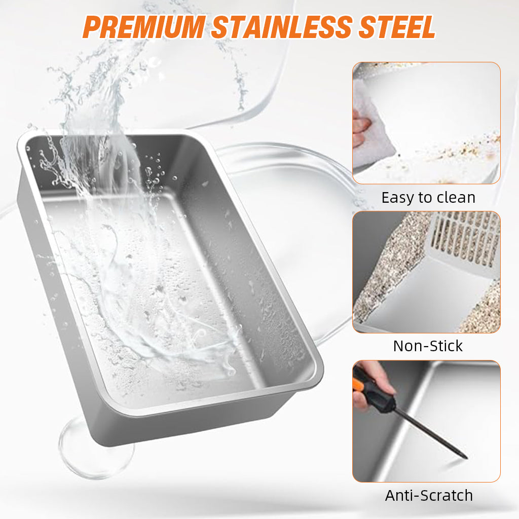 HASTHIP® Stainless Steel Cat Litter Box with Lid, XL Large Enclosed Metal Litter Box with Removable Lid &Scoop, Odor Free