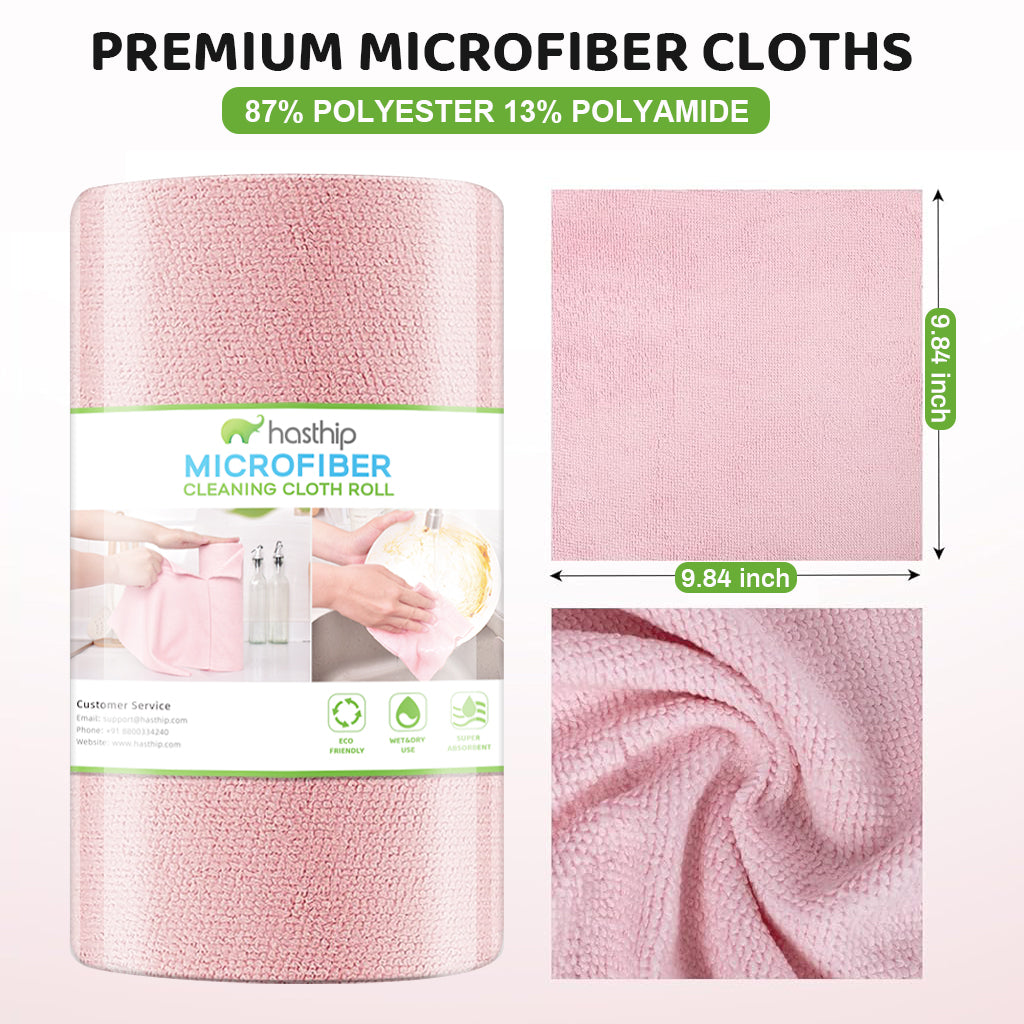 HASTHIP® Microfiber Cleaning Cloth Pre-Cut Tear Away Microfiber Cleaning Cloth Roll Cleaning Cloths and Wipes Dusting Cloth Highly Absorbent Reusable Multipurpose Cleaning Cloth Roll 25x25cm Pink