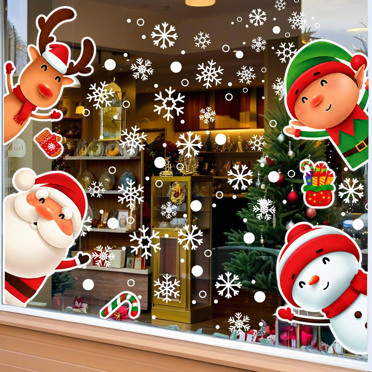 HASTHIP Christmas Window Clings, 4 Sheets with 46 Double-Sided Festive Decals for Smooth Glass