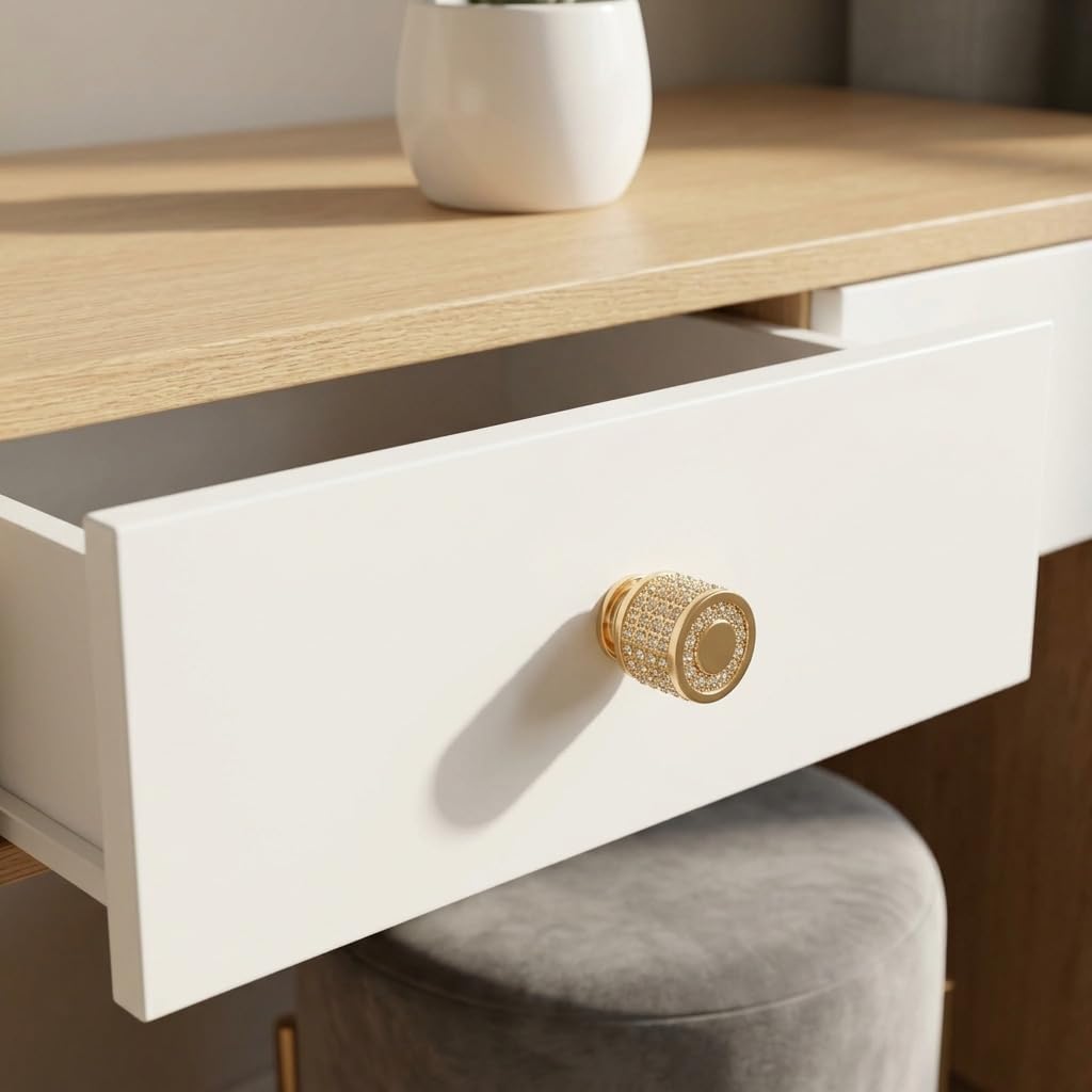 HASTHIP 2-Piece Gold Crystal Cabinet Knobs with Electroplated ABS Core and 22mm Mounting Screws