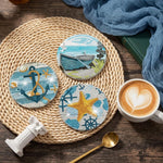 HASTHIP Diamond Painting Coaster DIY Kit with Beach Designs and Included Holder for Home Decor
