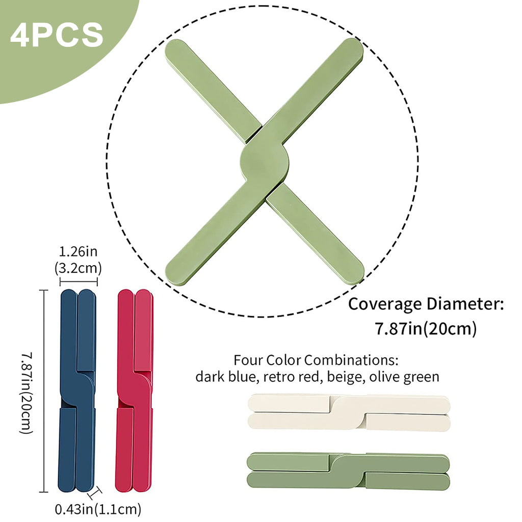 HASTHIP® 4Pcs Kitchen Silicone Trivets Folding Silicone Insulation Trivets Colorful Pot Insulation Bars Crossing Design Heat-resistant Table Protector Bars for Pots, Pan, Soup Bowls