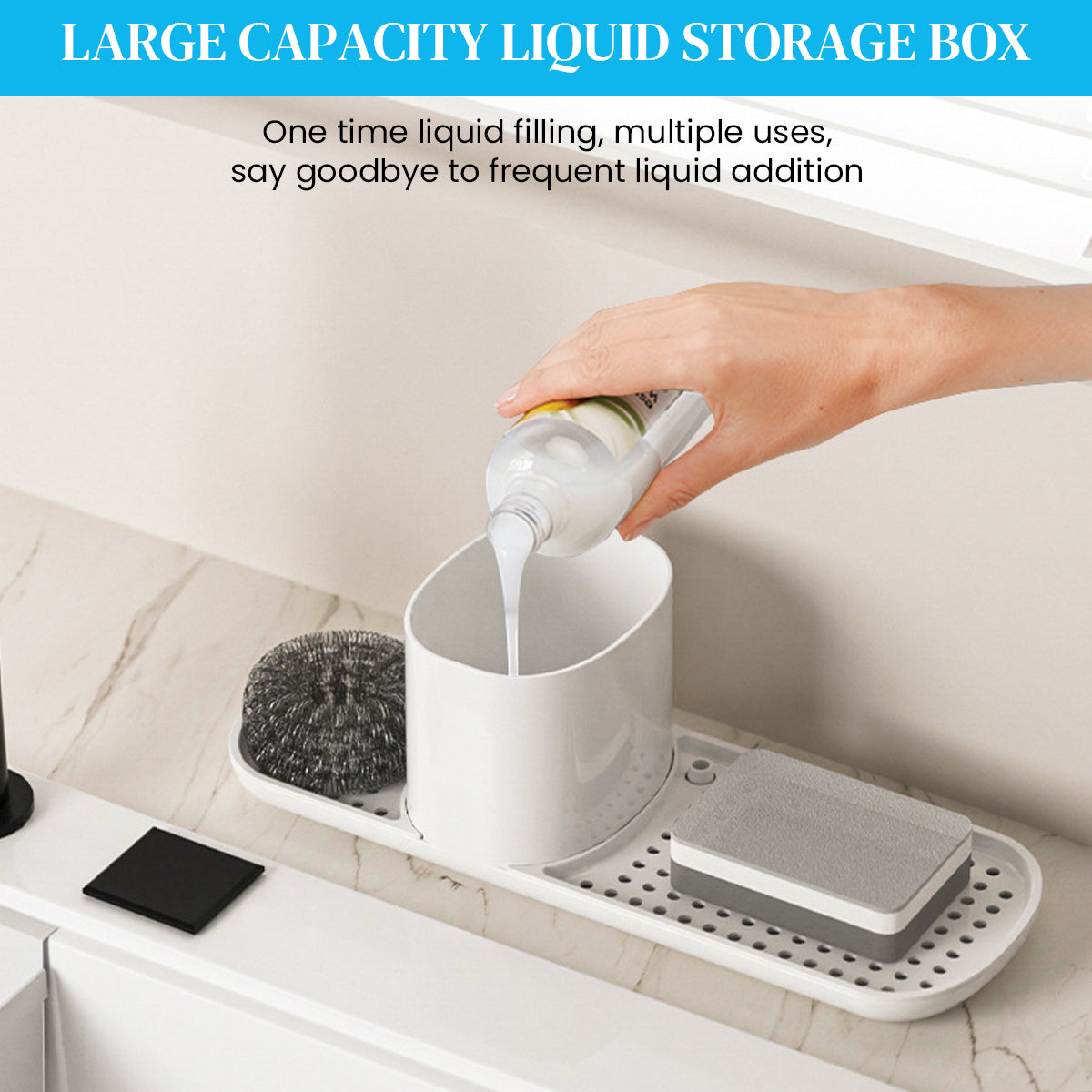 HASTHIP® Kitchen Soap Dispenser 2 In 1 Cleanser Dispenser with Sponge Drain Rack Kitchen Detergent Dispenser Multipurpose Bathroom Liquid Hand Soap HandDispenser Bar Soap Holder