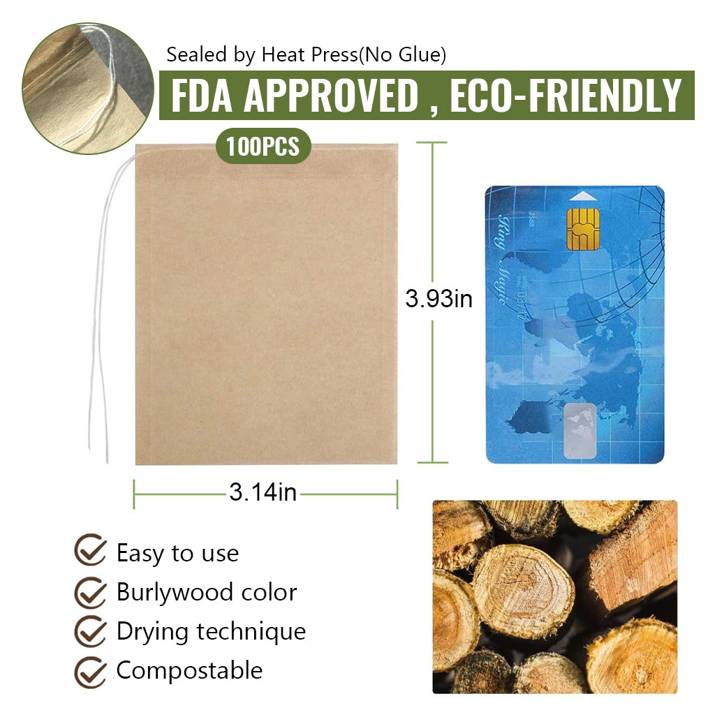 HASTHIP® Disposable Tea Filter Bags for Loose Tea Unbleached Wood Pulp Filter Bags Drawstring Leaking Proof Design Travel Portable Tea Filter Bags for Water Bottle, Pot, Cups, Mug, Pack of 100