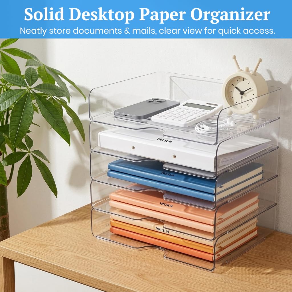 HASTHIP 4 Tier Acrylic Paper Organizer with Stackable Trays and a Wide Front Opening